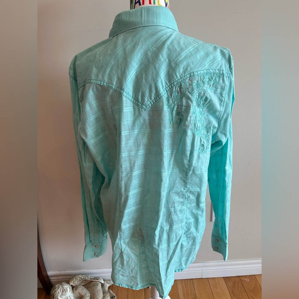 Wrangler 100% Cotton Light Blue Western Style Plaid Shirt - Picture 7 of 13